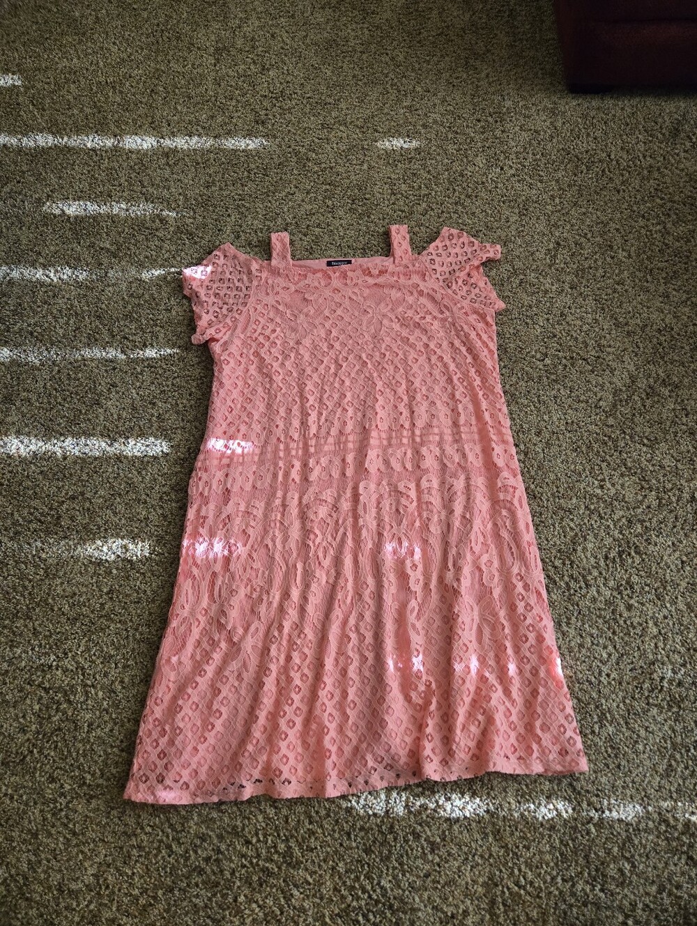 Coral Lace Knit Cold Shoulder Dress, Tea Length
